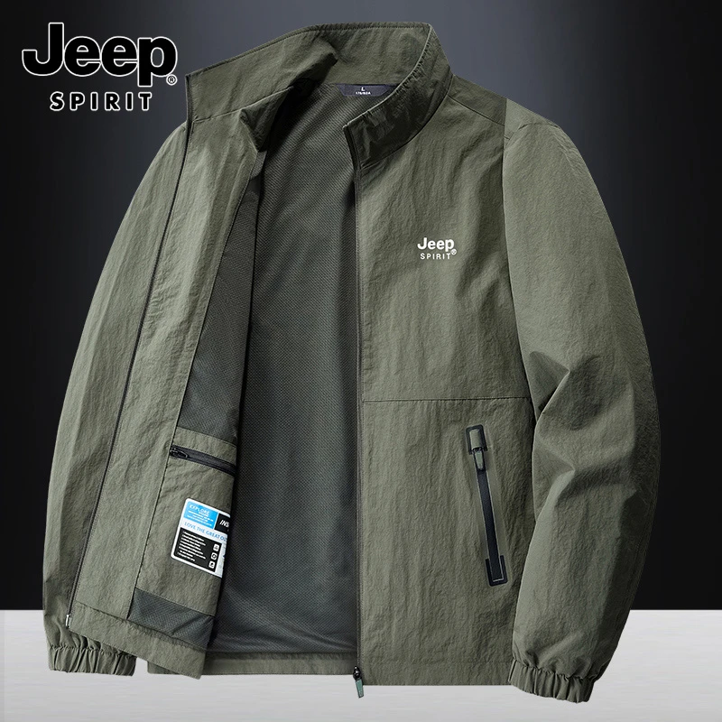 JEEPSPIRIT吉普夹克男士春季新款百搭外套户外运动冲锋衣薄款