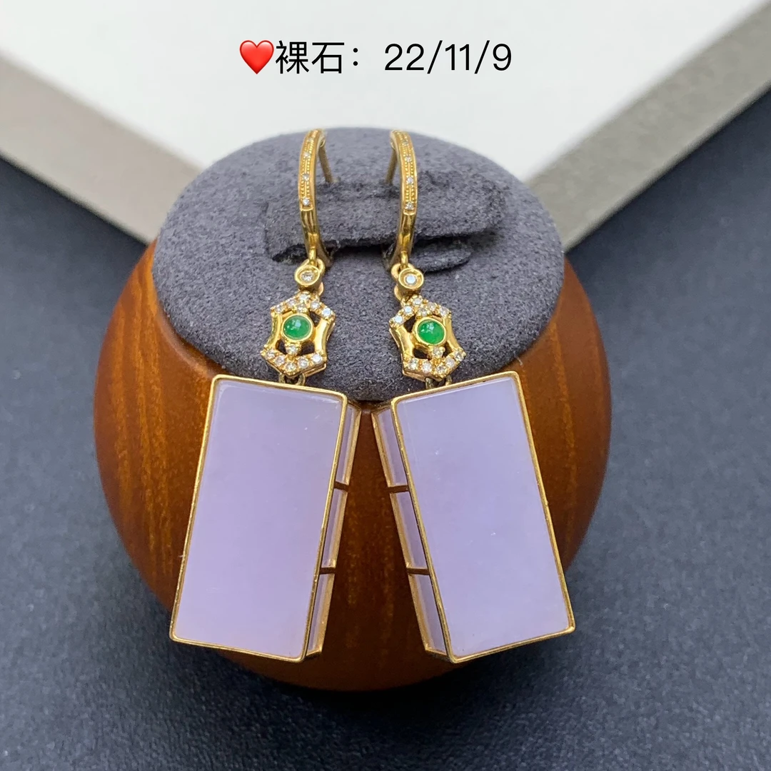 新品推荐·18K金冰粉紫无事牌缅A翡翠玉石耳饰耳包款气质