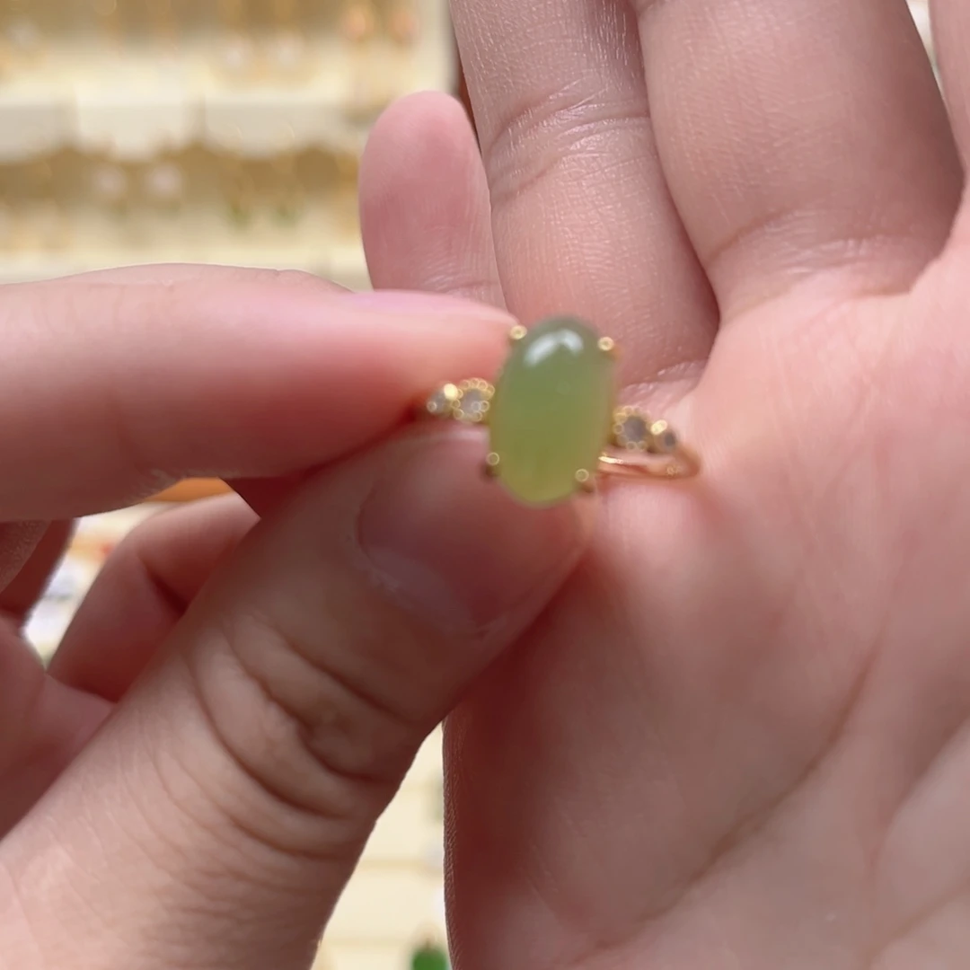 和田玉戒指银S925镶嵌女*