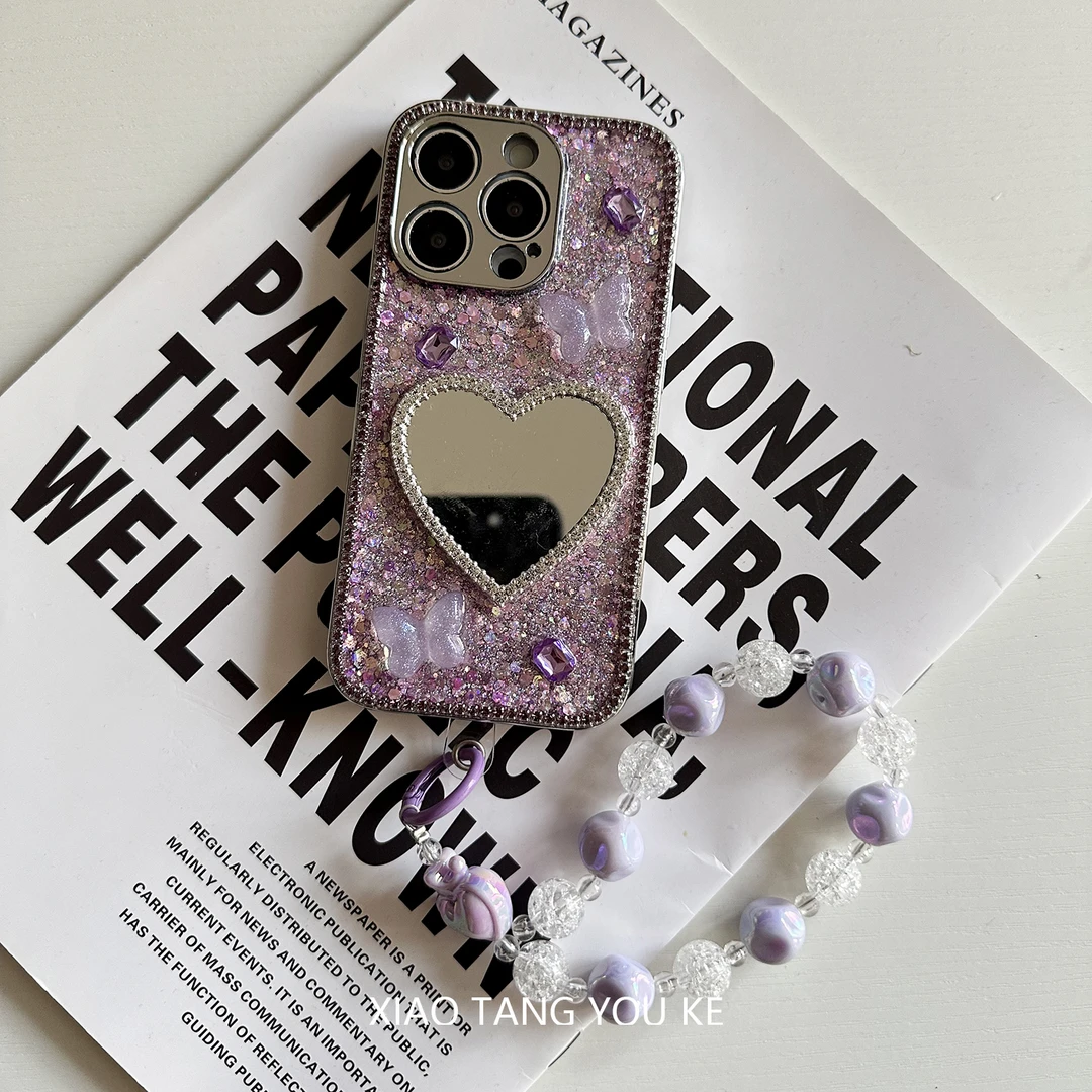 ins高级紫小众补妆镜子手机壳适用苹果华为小米OPPOvivoiPhone16