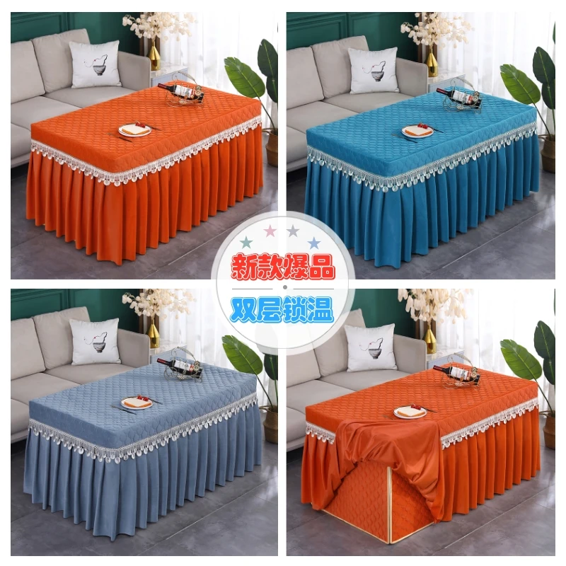 新款水貂绒双层加绒加厚长方形烤火罩取暖桌罩烤火炉罩套电炉套罩