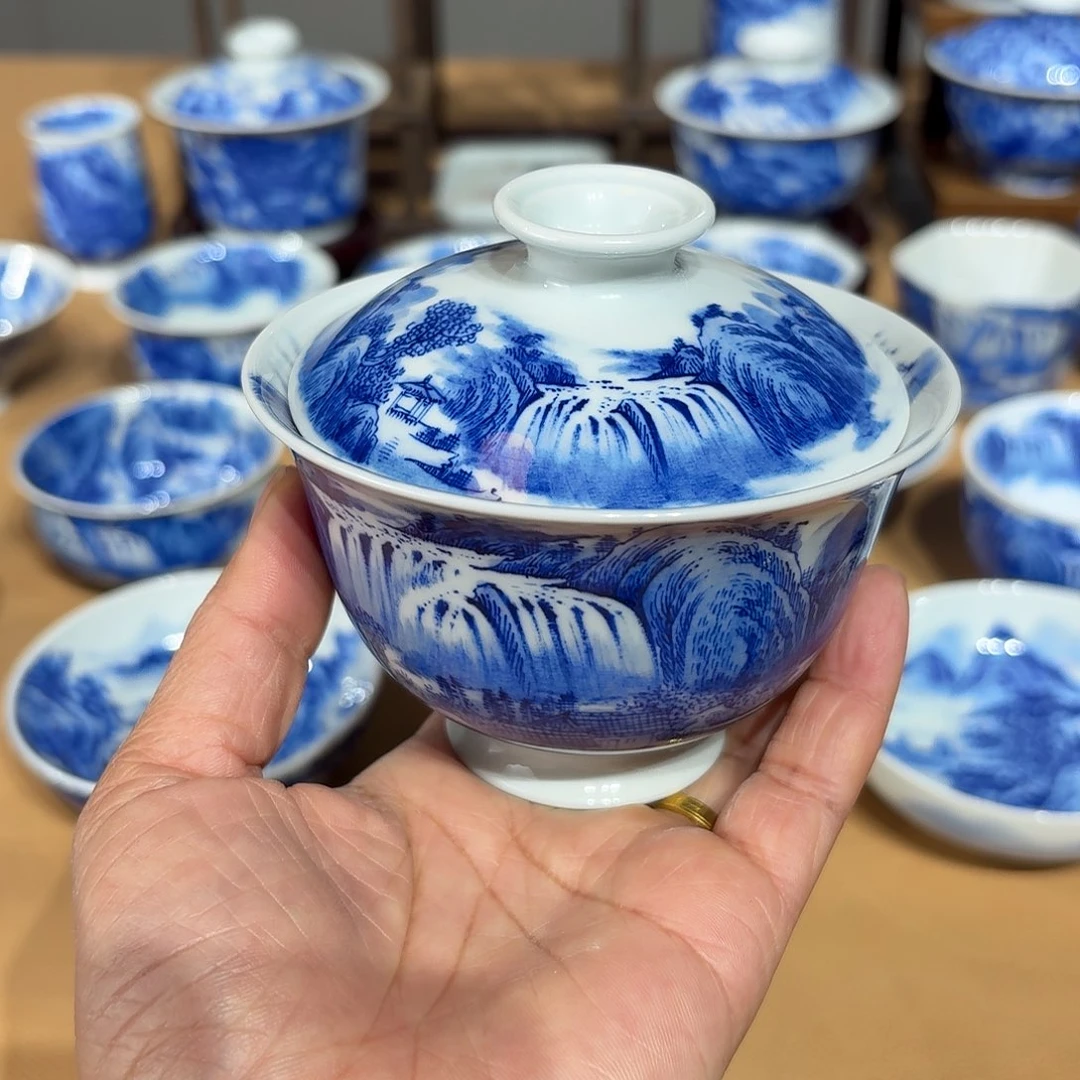 景德镇纯手绘盖碗满工