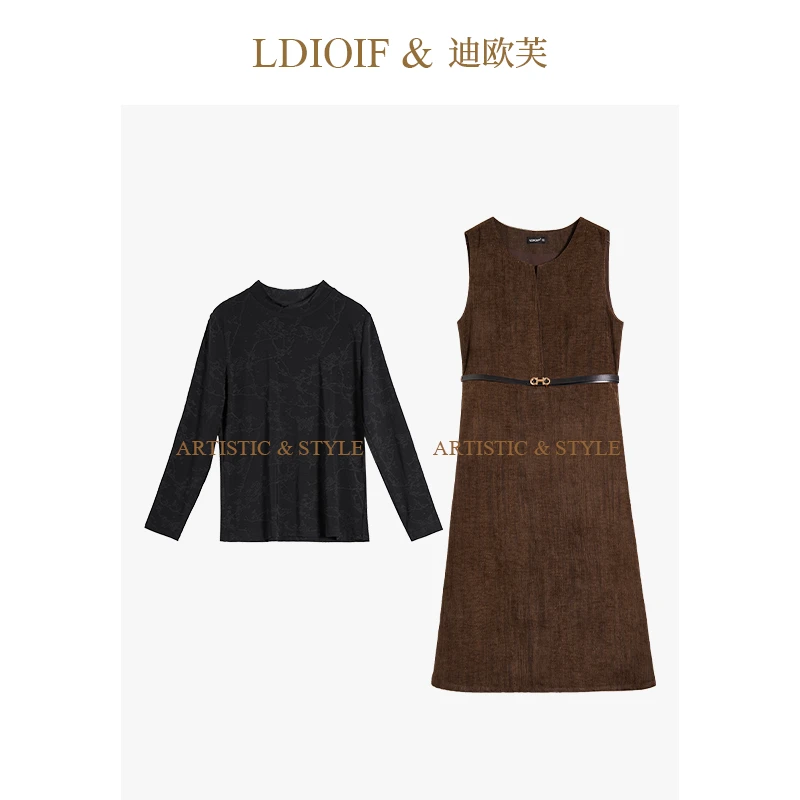 【真两件】迪欧芙高级轻奢连衣裙2025秋冬新款时尚套装女#QTZ17205