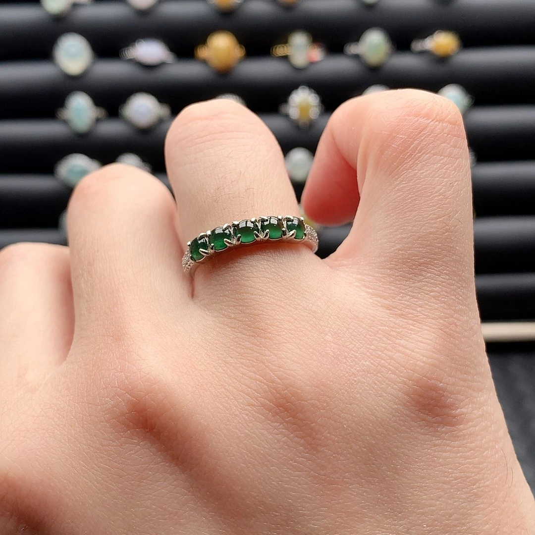 翡翠戒指银S925镶嵌0201