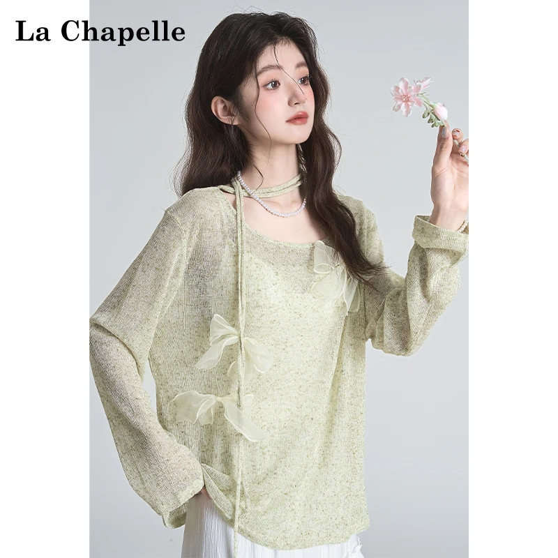 拉夏贝尔法式复古蝴蝶结长袖T恤女2025新款设计感小众宽松上衣