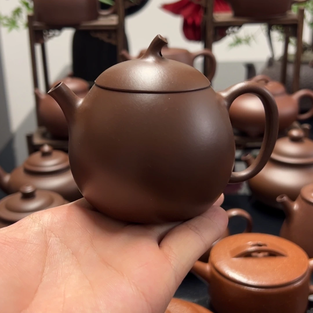 茶壶紫砂精工半手老紫泥茄瓜170cc