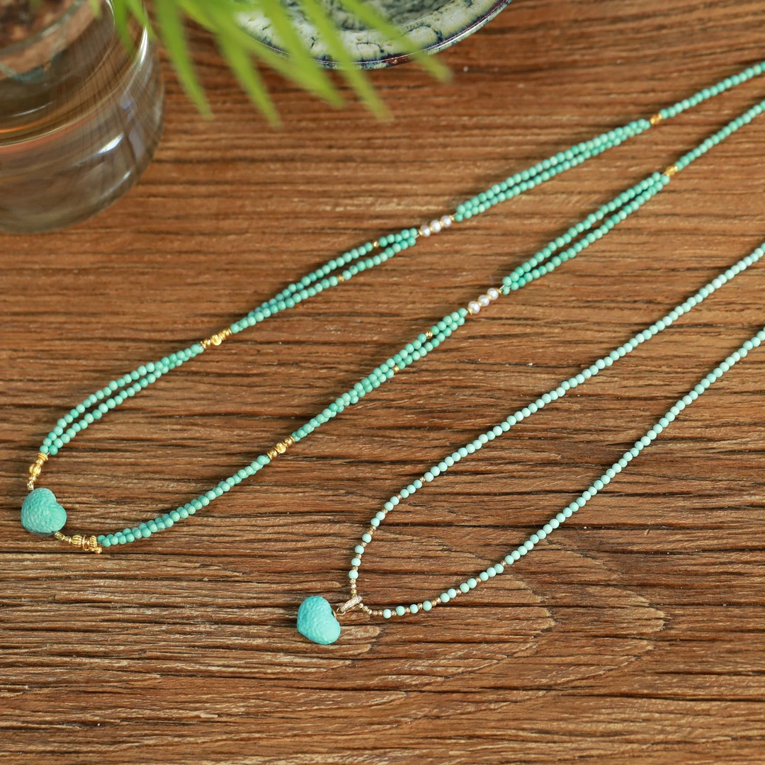 霖泽|绿松石爱心18K金项链复古国风时尚潮流气质百搭0322