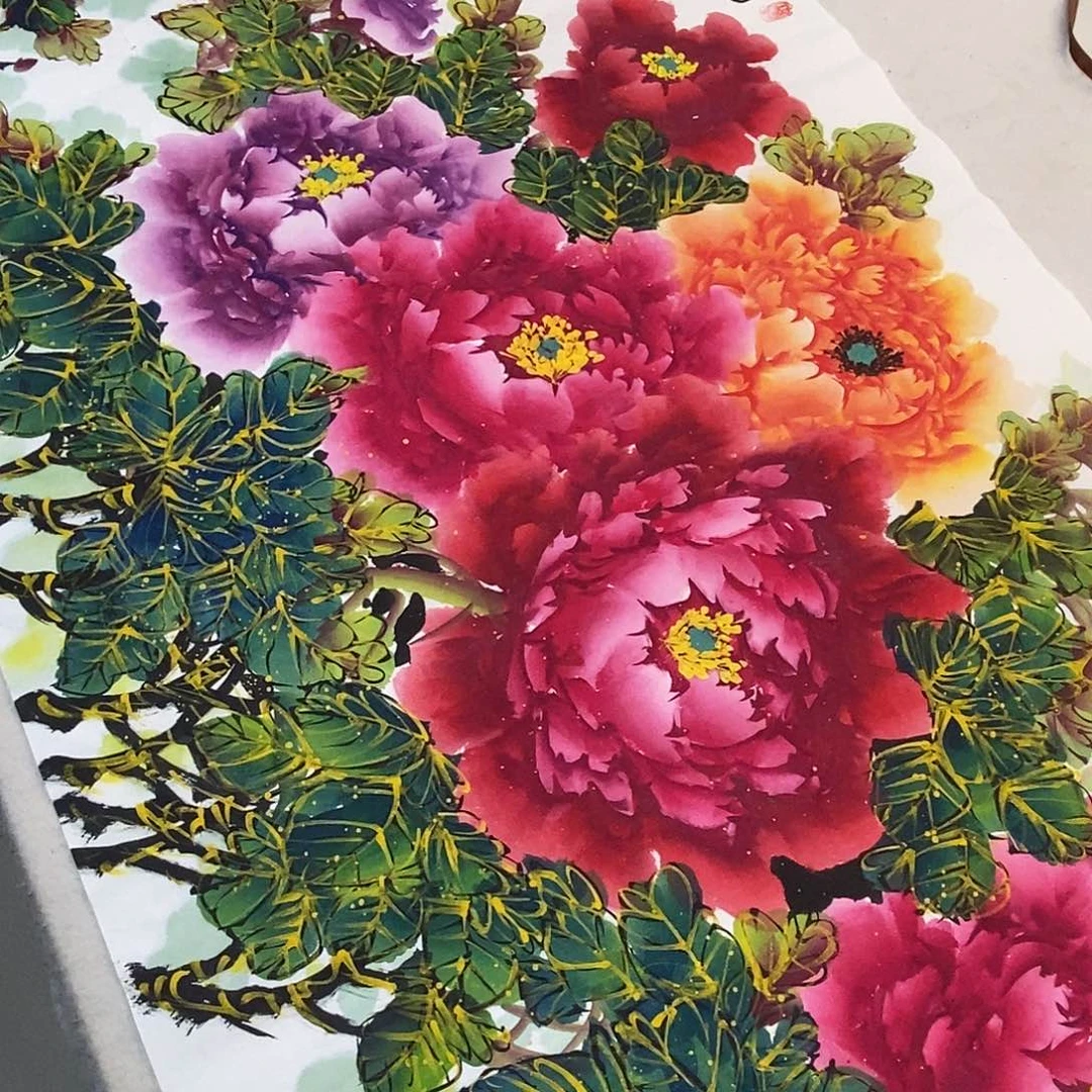 国画收藏金线牡丹手绘