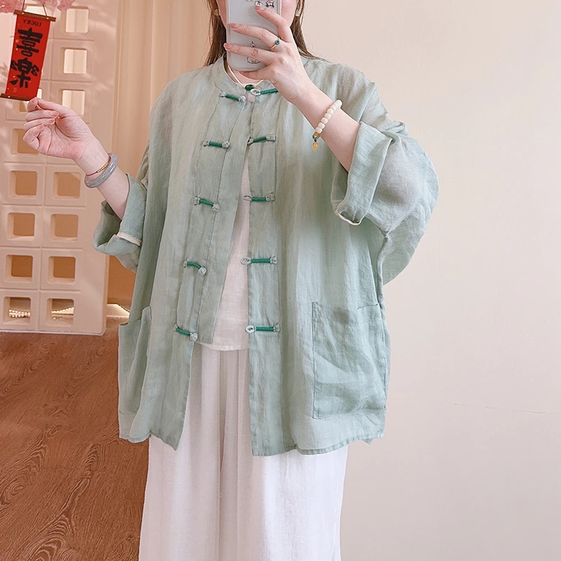 【宁静致远】夏季防晒苎麻国风盘扣开衫防晒衣 51612