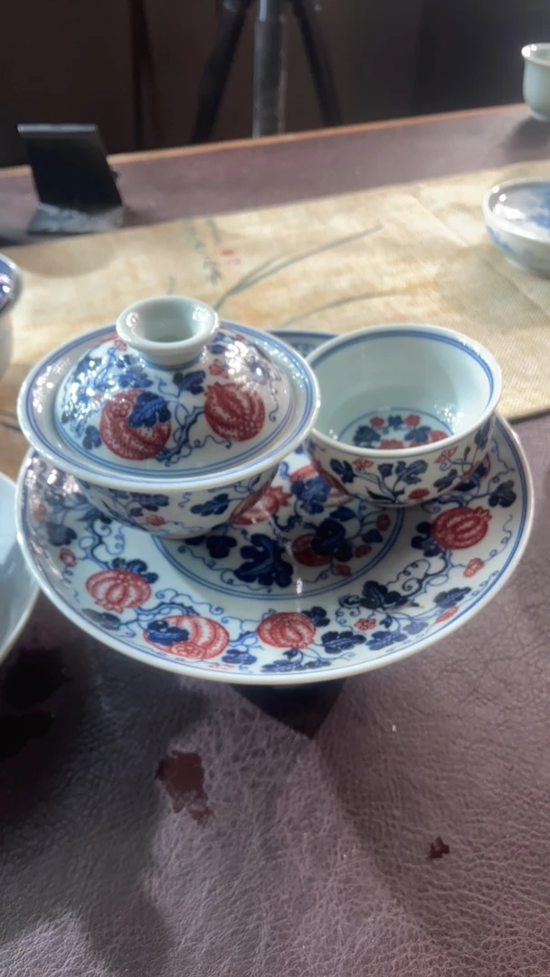 瓜棱纹青花釉里红超好套组手工手绘陶瓷矾红景德镇特色茶具茶杯