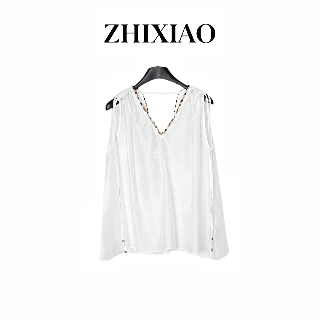 【ZHIXIAO】夏季新款：V领无袖系带上衣93550