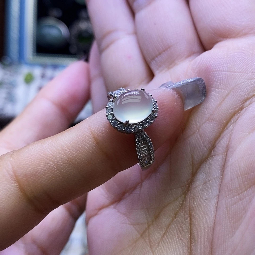 岫玉银S925镶嵌戒指