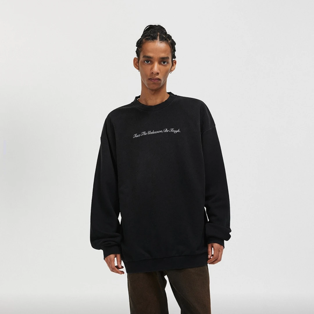 V03-K3284-BON渐变洗水刺绣印花标语复古美式宽松圆领抓绒卫衣