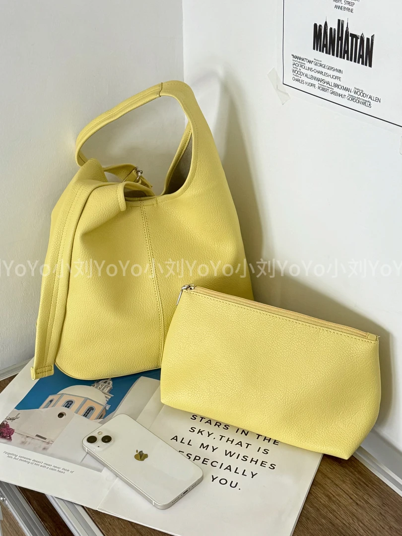 春夏新款软皮大容量单肩斜挎包简约通勤大容量慵懒小众托特包