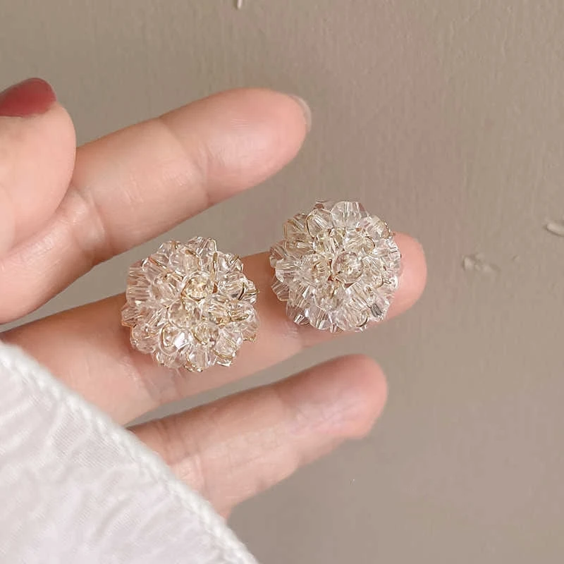 合金耳饰 新款气质水晶球耳环小众个性花朵超闪耳钉简约时尚耳饰