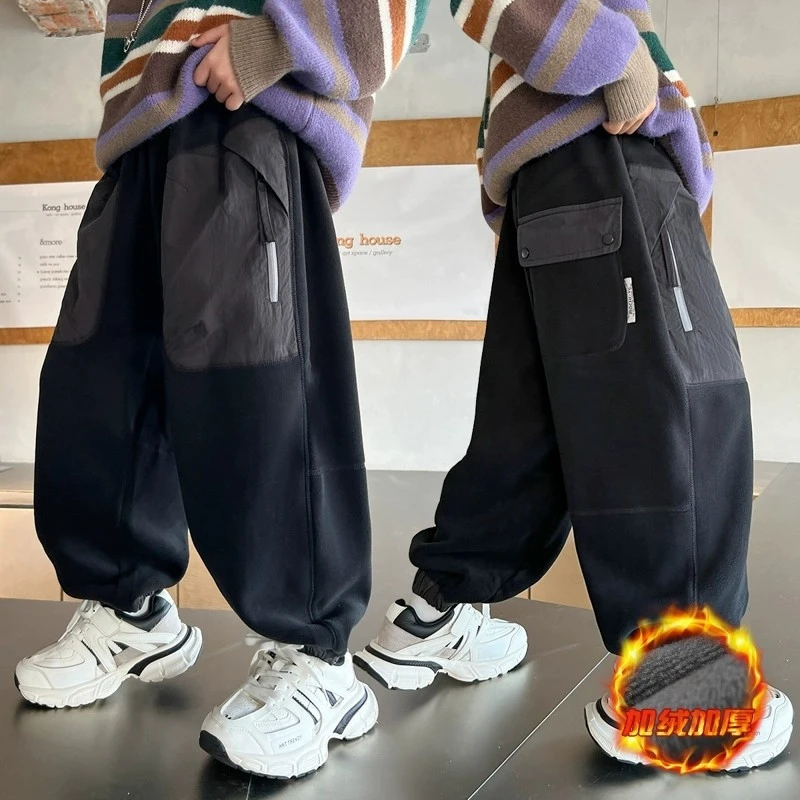 双面奥利绒男童加绒裤子一体绒加厚冬季2025儿童运动休闲裤男孩潮