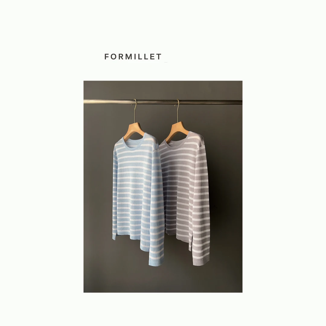 【和纸系列】进口环保超细和纸圆领条纹防晒针织#9501