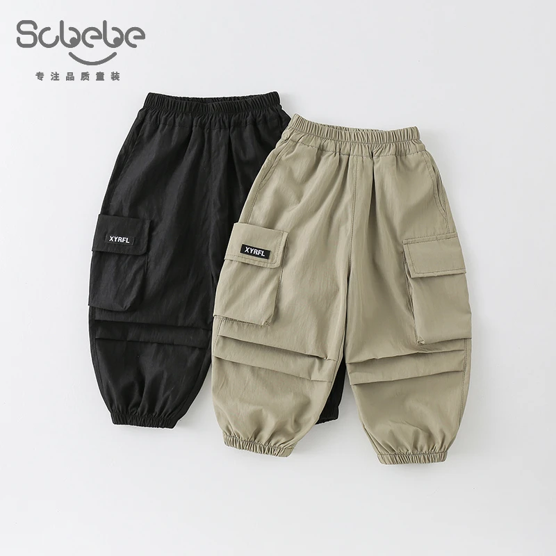 SCBEBE儿童工装裤春季新款男童洋气纯色大口袋捏折裤子夹克CK022