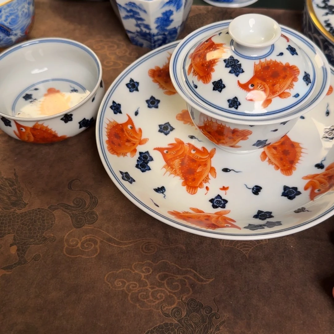 天***籁纯手工手绘陶瓷茶具三件