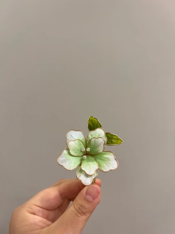 雨点手工复古优雅发夹绿色头饰气质发簪纯手工蚕丝绒花
