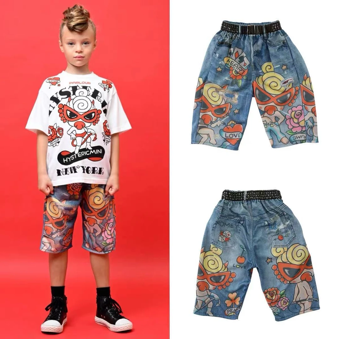 【天花板】810泡芙潮牌黑超奶嘴玫瑰花仿牛仔速干裤