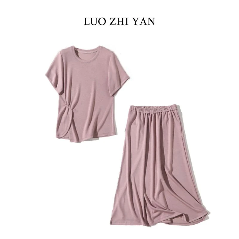 简单爱！2025新款新疆棉休闲气质短袖半身裙两件套显瘦套装夏A7751