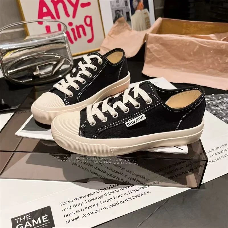 时尚薄款纯色2025夏季新款圆头百搭低帮帆布鞋韩版系带单鞋