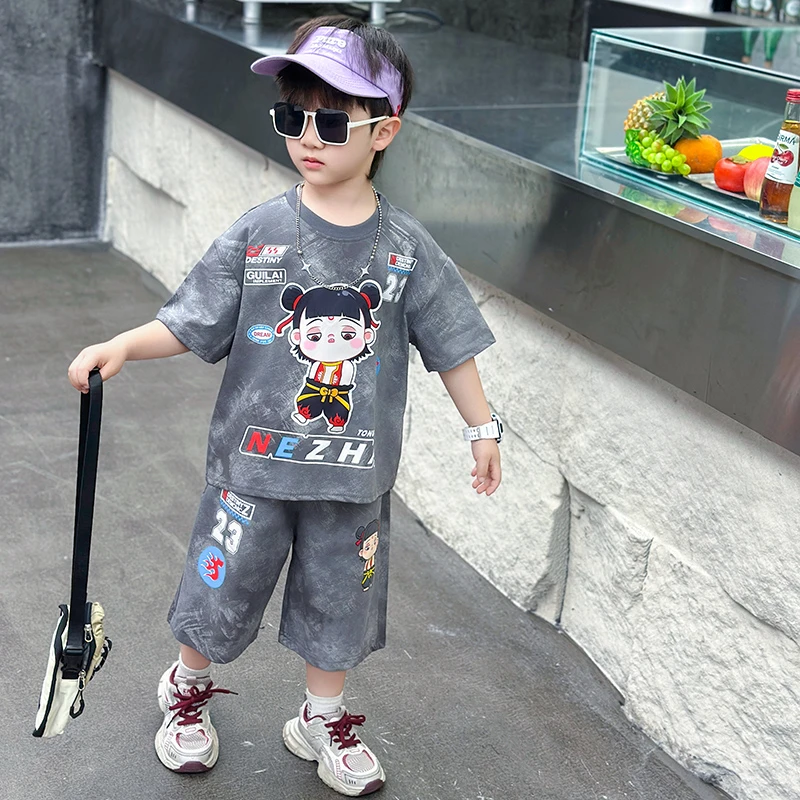 哪吒儿童潮款套装夏季帅气男童短袖T恤运动服新款男孩时髦两件套