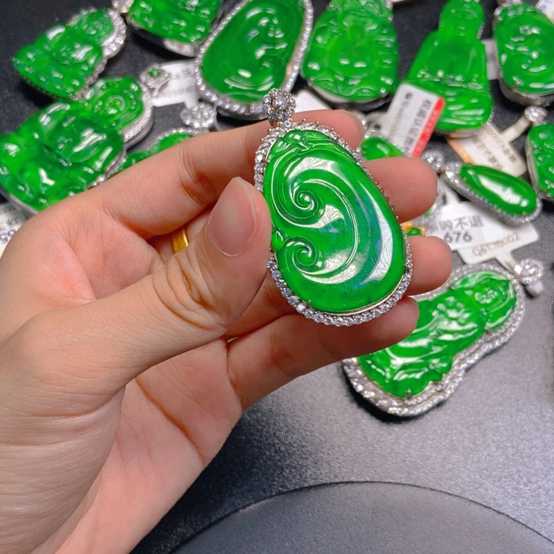 翡翠银S925镶嵌吊坠(不含链)