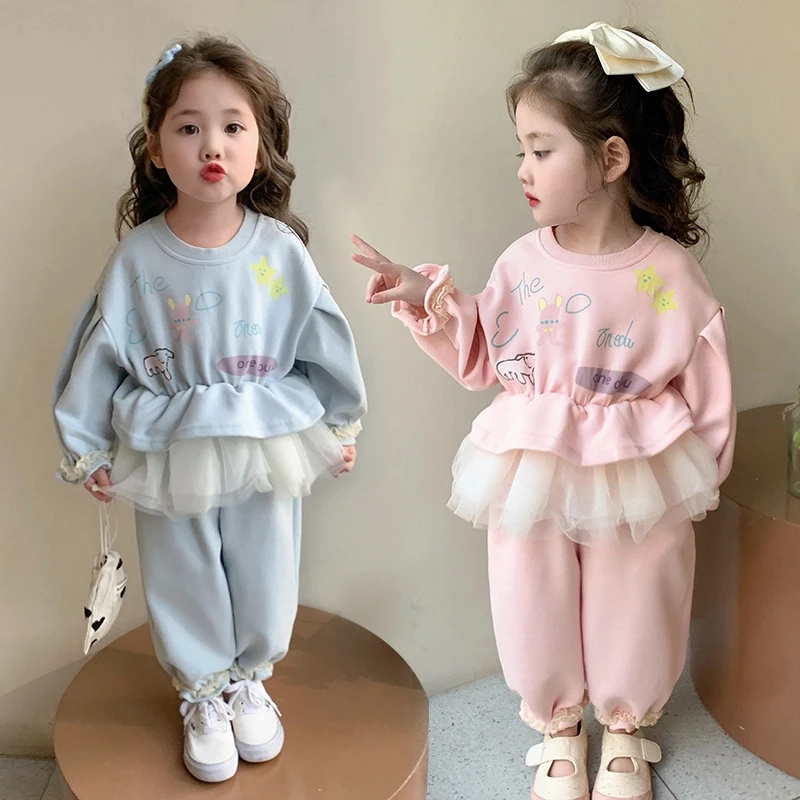 女童休闲网纱套装2025新款儿童春秋装韩版时髦女宝春季网红两件套