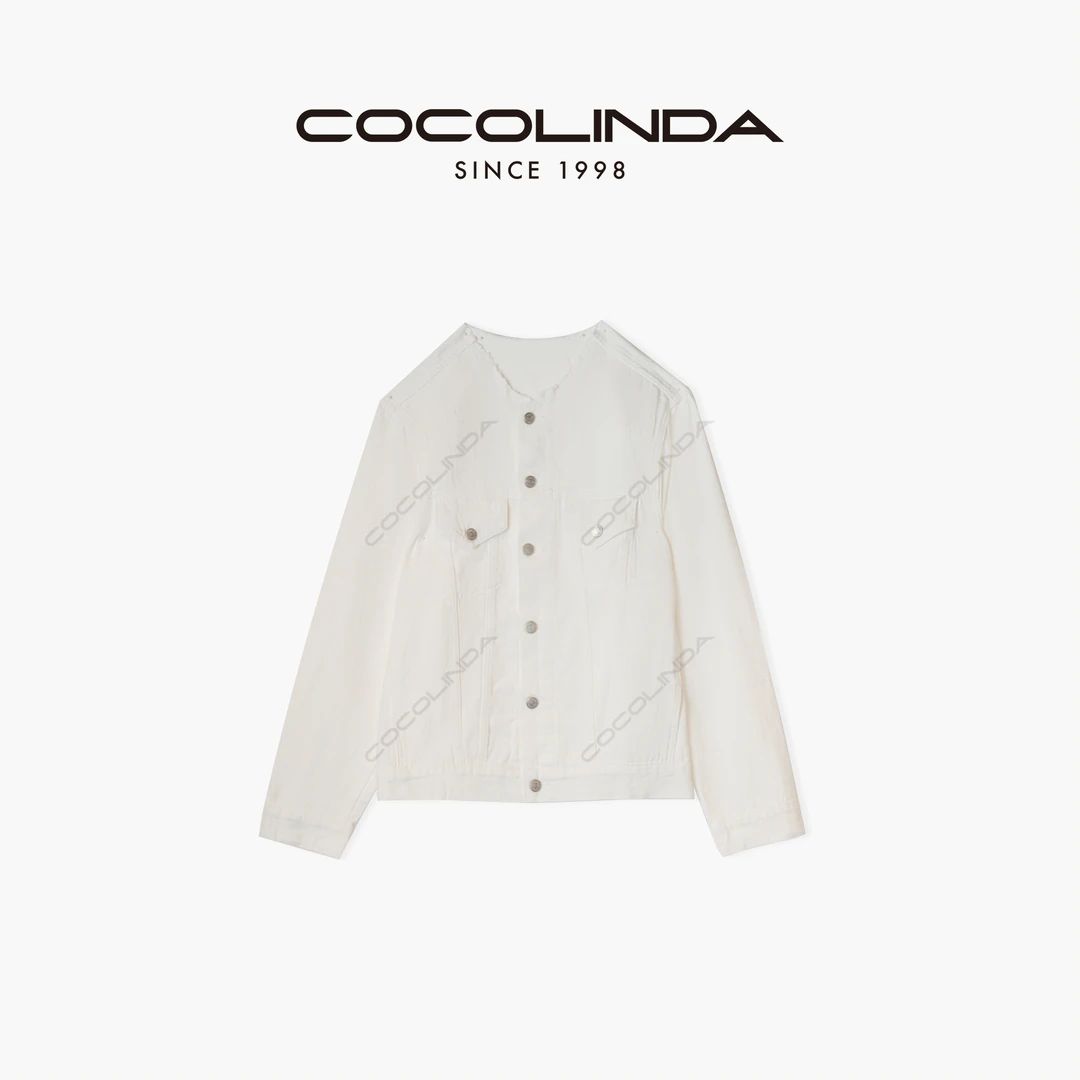 COCOLINDA琳达推荐白牛仔简约短外套女士短款翻领时尚N648