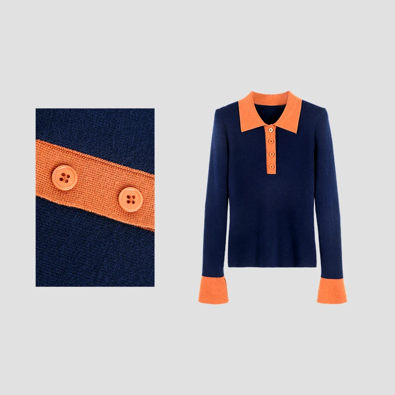 「休闲特调」2024拼接翻领时尚针织衫长袖上衣HBZEH917366 nnassa