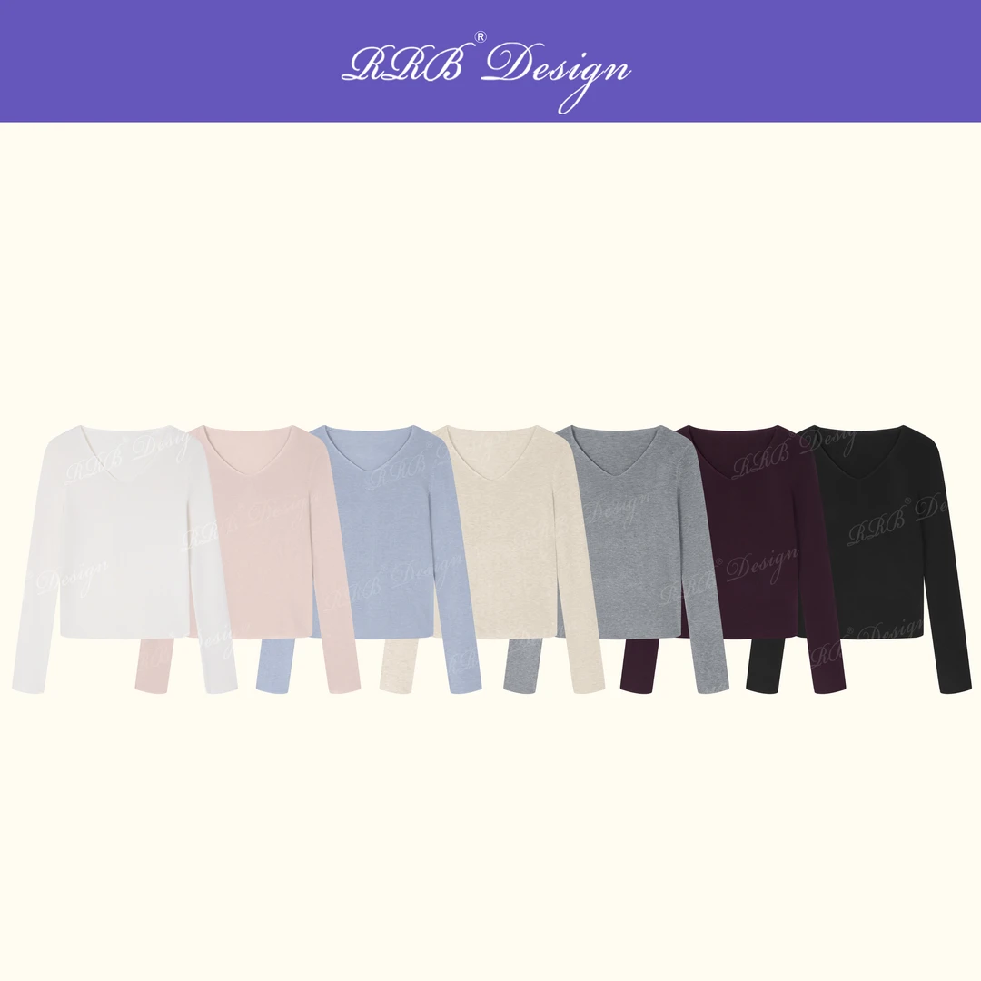 RRB Design 绵羊毛混纺修身显瘦V领基础百搭长袖T恤打底上衣