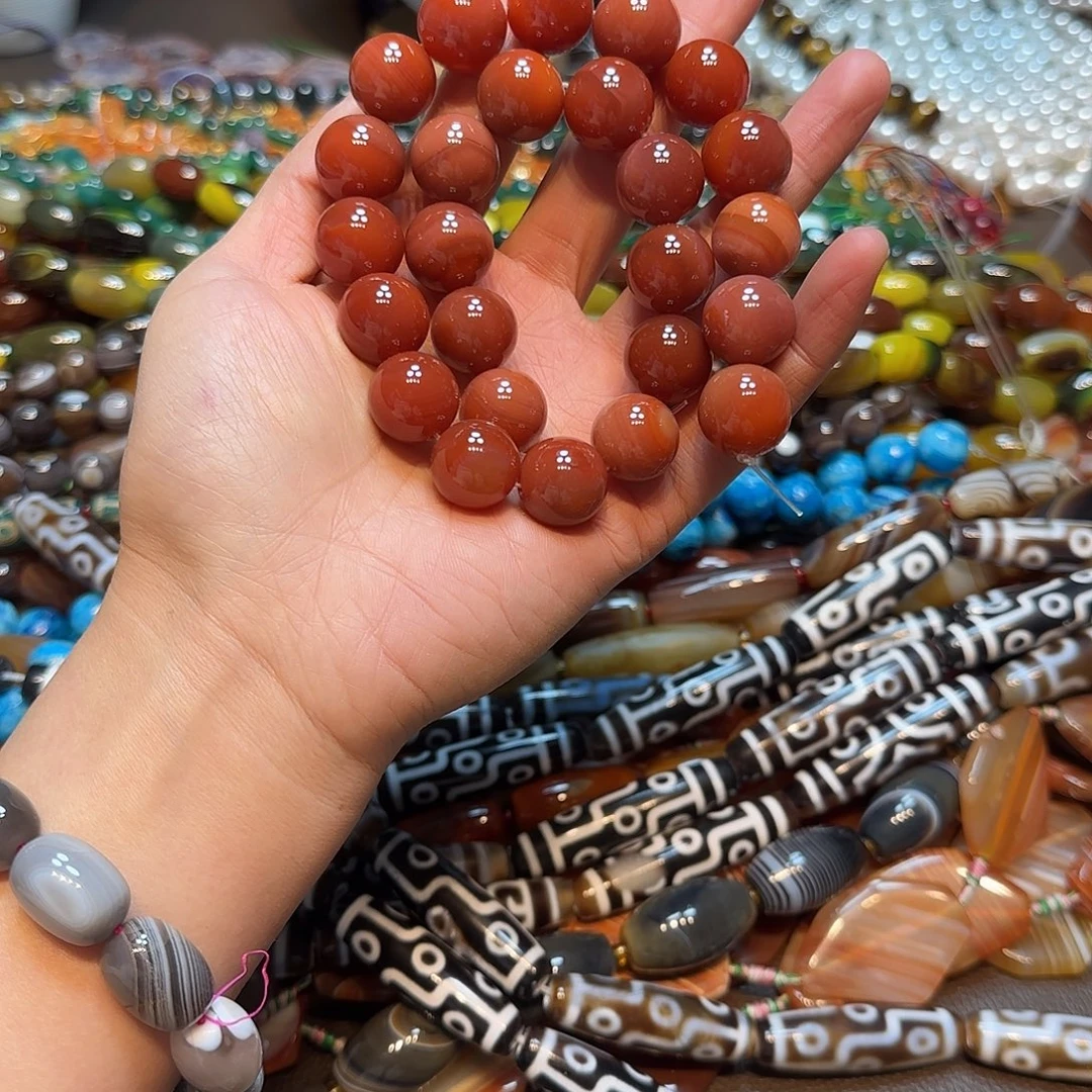 玛瑙/玉髓合金珠宝半成品满肉红玛瑙一条16mm