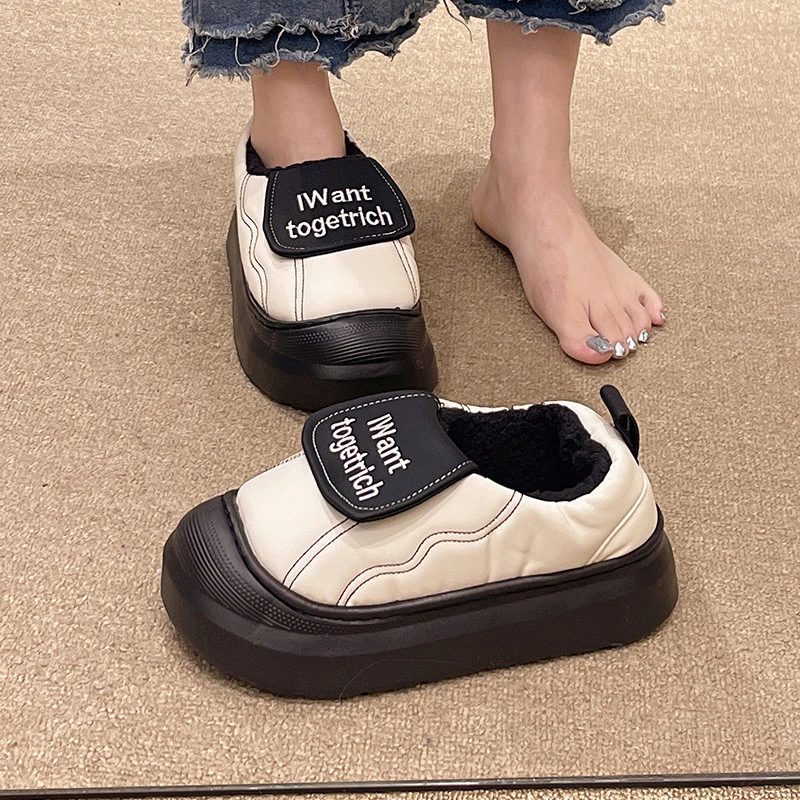 日本GP时尚皮拖鞋女冬室内家居保暖防滑增高外穿防水包跟棉拖鞋