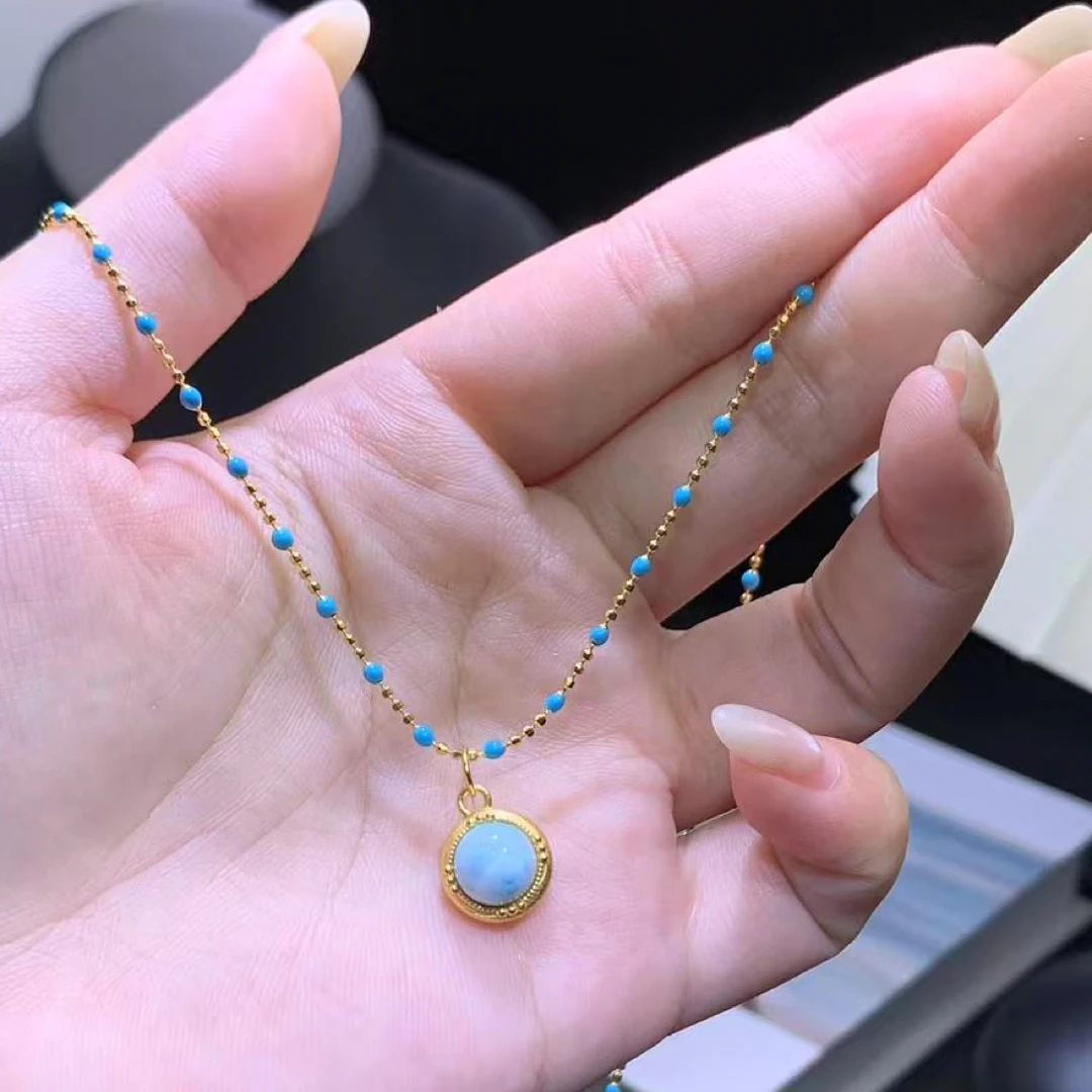 天然海纹石蛋面s925银镀金镶嵌手工diy吊坠双用款