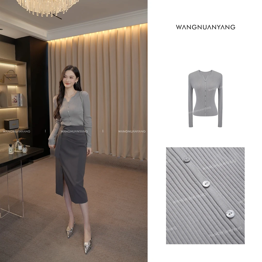 【王暖阳】极简口碑款|极简设计小剪刀口V领针织长袖小衫