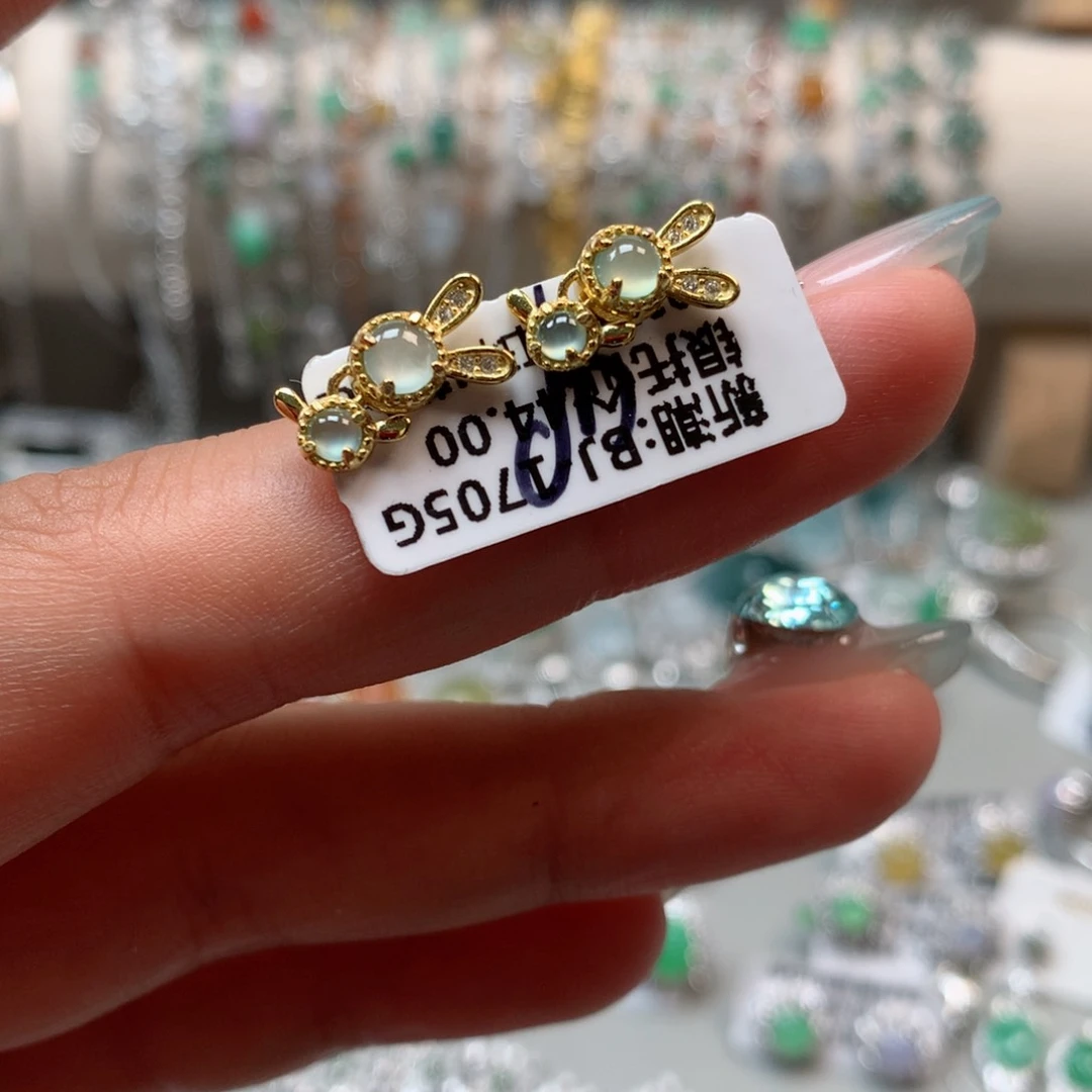 翡翠戒指银S925镶嵌耳钉