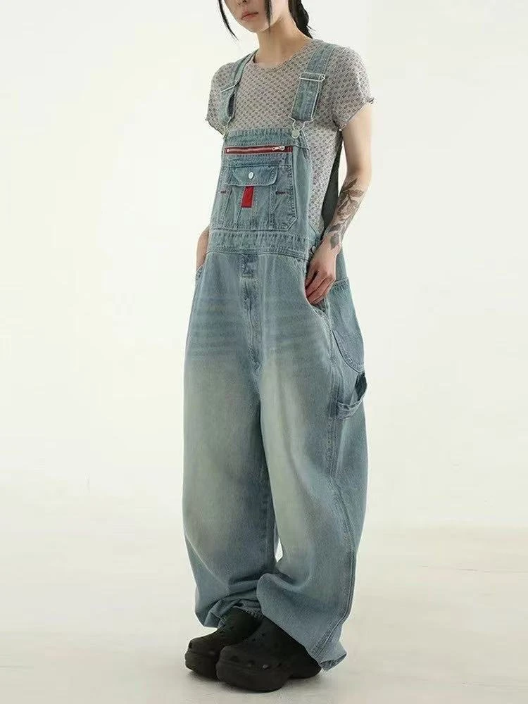 LIN美人女装杂货铺 连体时尚长裤夏季个性直筒显瘦牛仔背带裤