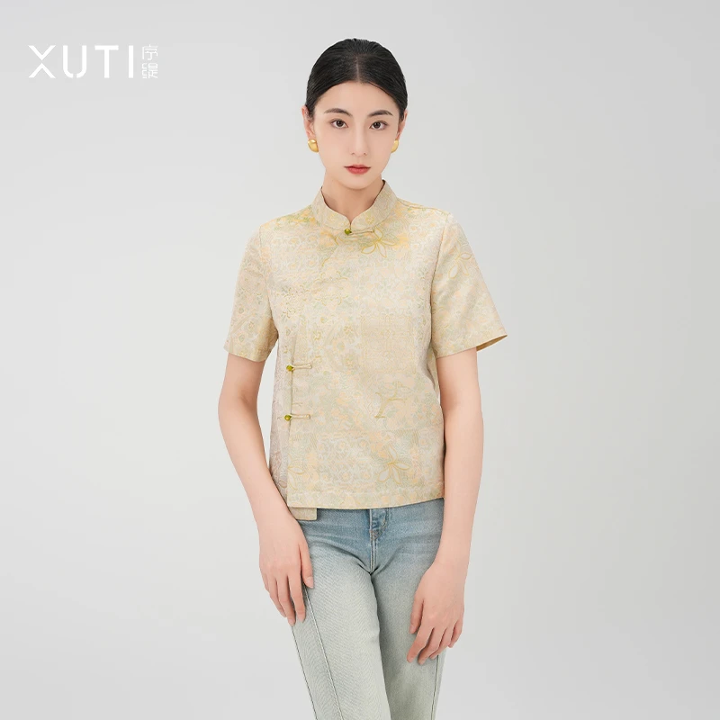序缇夏季新款复古国风新中式女装螺钿桑蚕丝上衣J37-13296