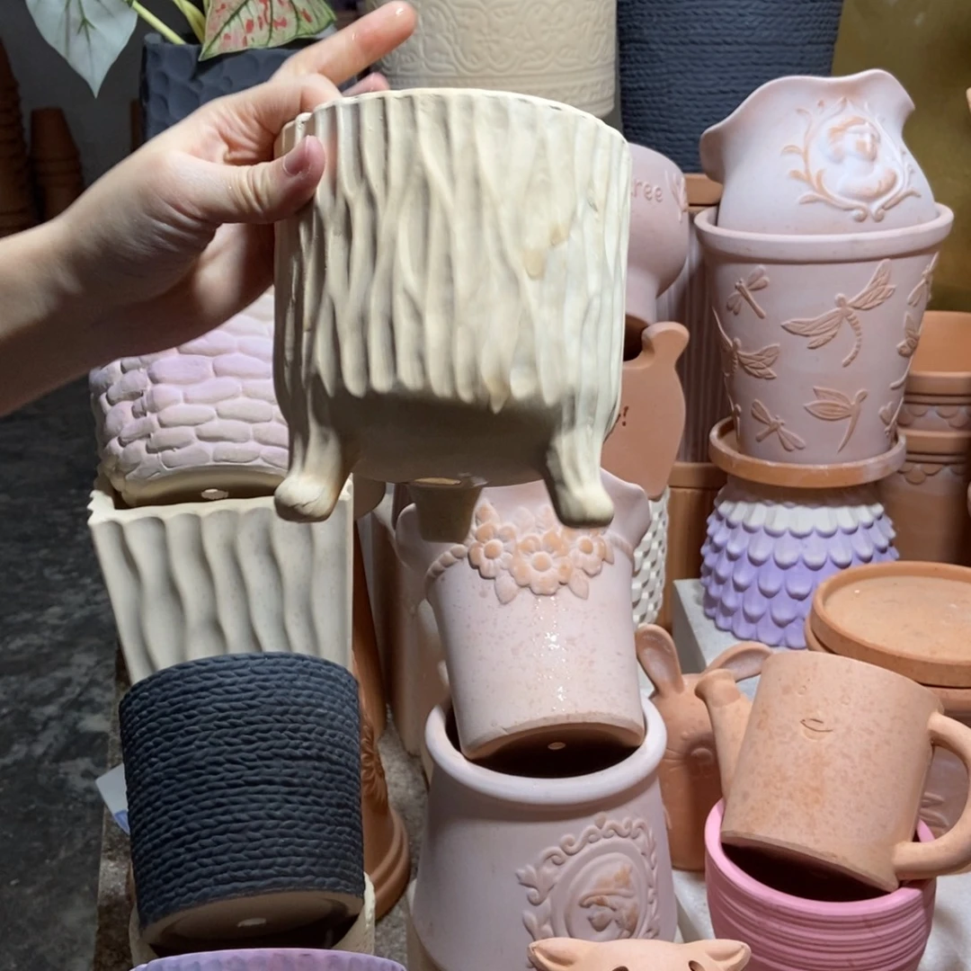 13×14白陶三脚树纹 粗陶1个