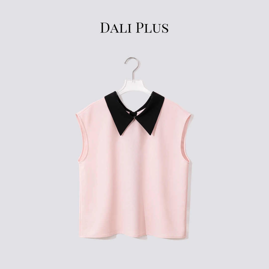 DALI PLUS“正反两面穿”高克重凉感醋酸粉黑撞色衬衫-D5XH0054