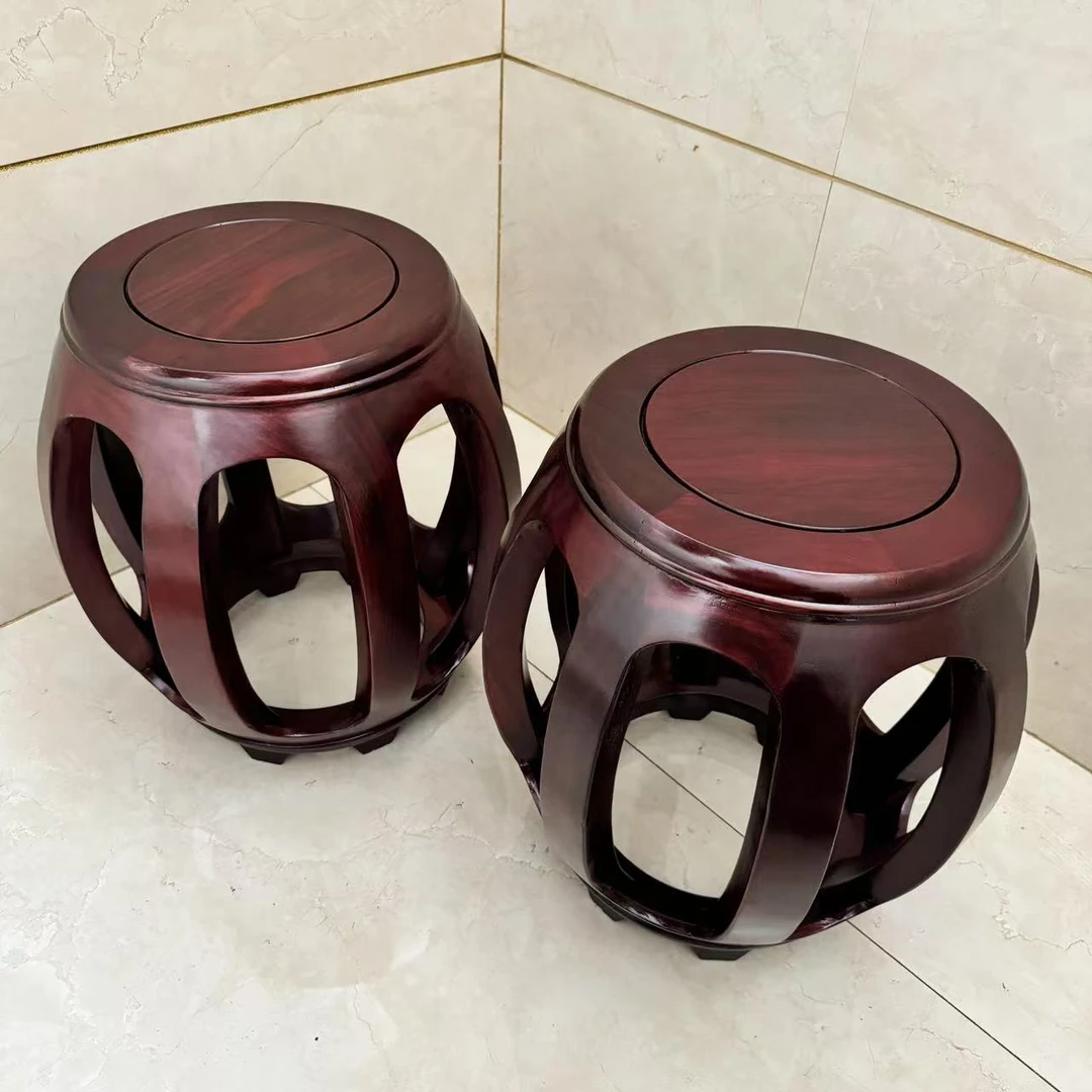 【酸枝色大号一对】家用实木鼓凳中式花梨木茶凳45cm