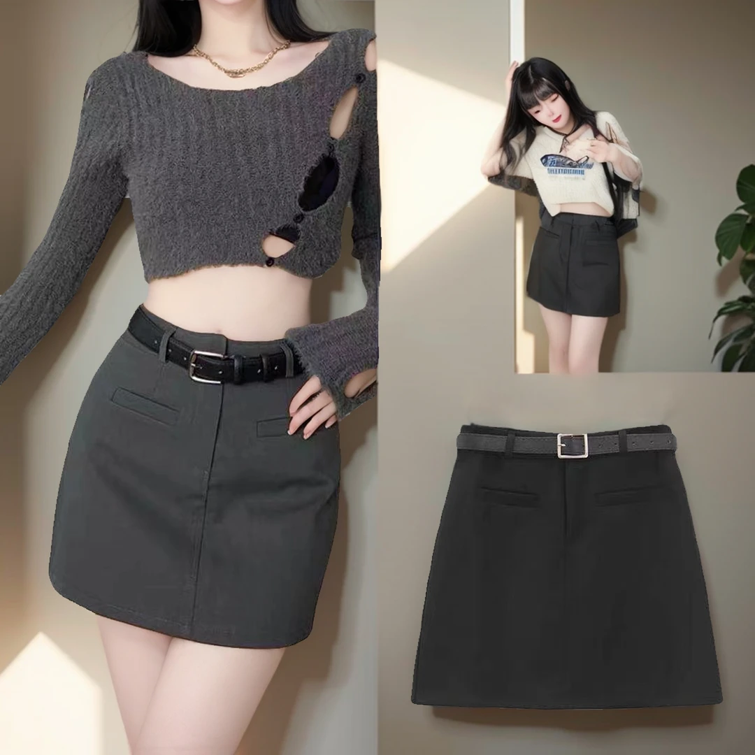 赛猪头家灰色西装半身裙女显瘦短裙防走光包臀裙702