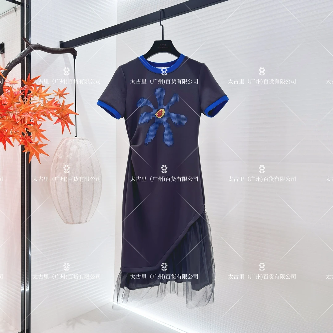 【linda】【50】夏季时尚拼色海洋花显瘦气氛百搭长裙连衣裙JC-A1593