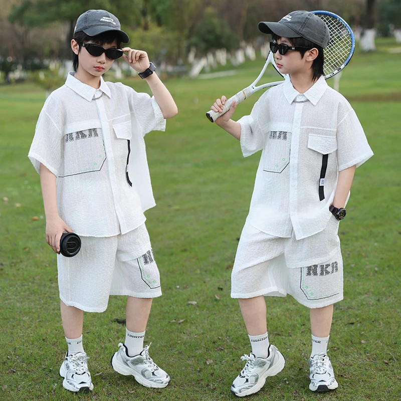 男童夏装套装2025新款儿童夏季薄款短袖衬衫中大童夏款洋气夏款潮