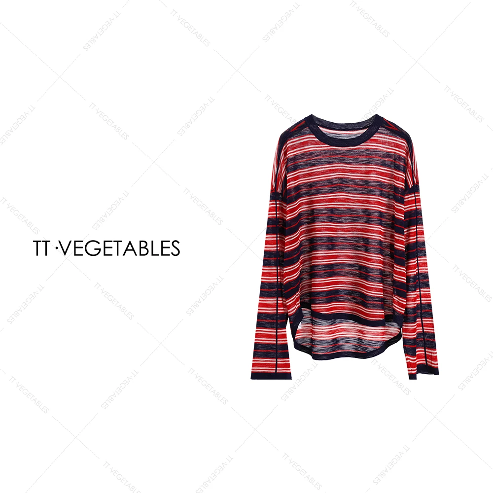 TT・VEGETABLES【序柏】红杏 黑杏条纹上衣长袖T恤511905