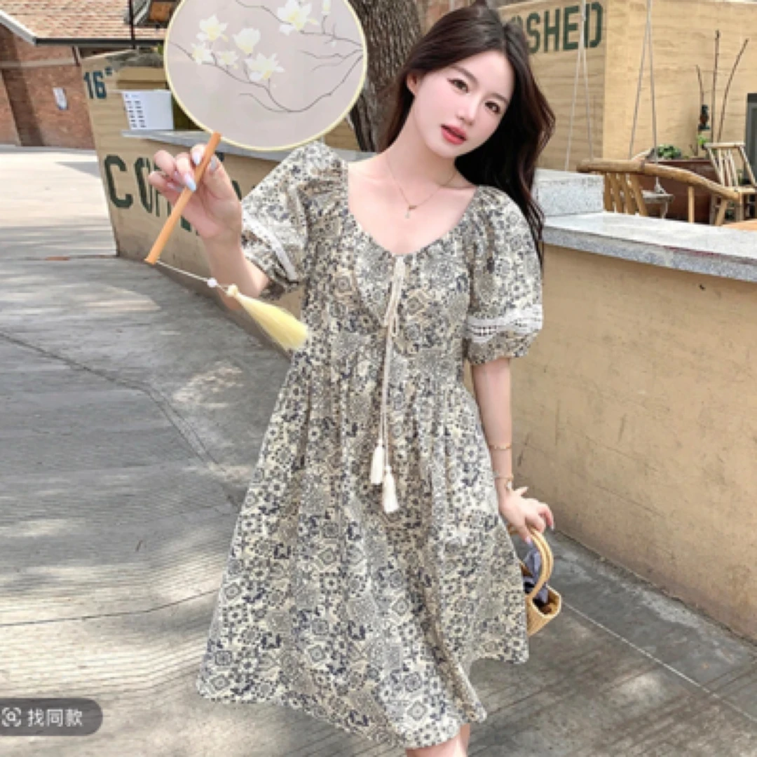 259129#【裙长90】夏季碎花连衣裙显瘦公主时尚甜美法式连衣裙