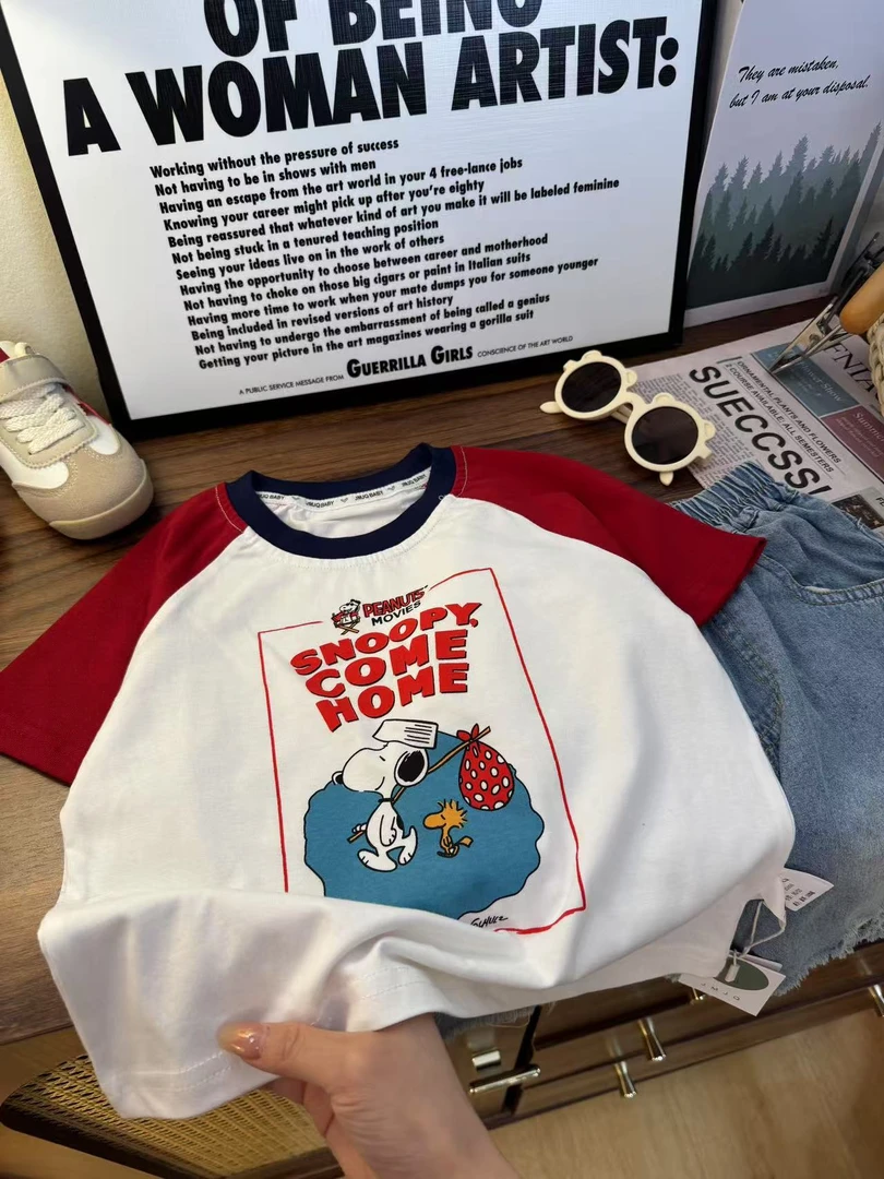 【JMJQ 25101-1】夏季新款儿童卡通史努比印花时尚休闲圆领短袖