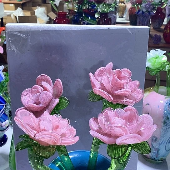 琉璃夜光牡丹花四只